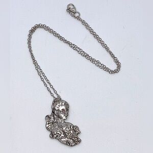 Vtg Sterling Silver Art Nouveau / Jugendstil Style Lady Woman Pendant & Chain